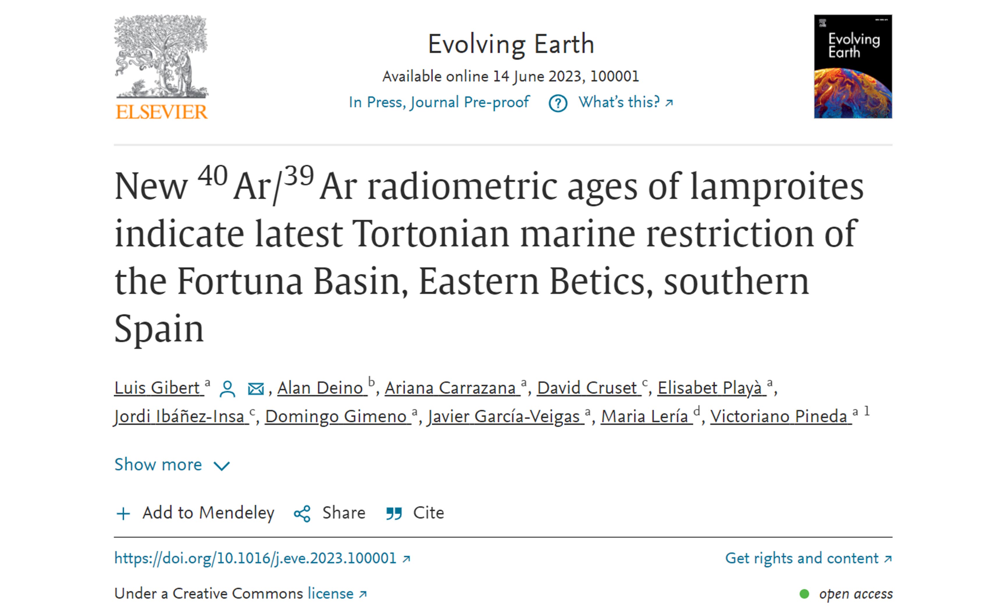 New 40Ar/39Ar radiometric ages of lamproites indicate latest Tortonian marine restriction of the Fortuna Basin, Eastern Betics, southern Spain
